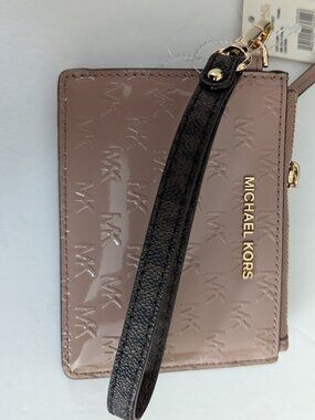 MICHAEL KORS Small Logo Coin Purse Wristlet Wallet Leather Fawn NWT
